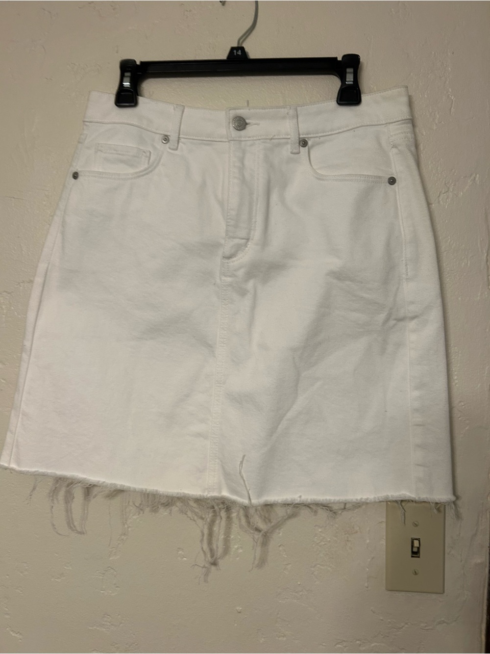 LOFT White Denim Skirt with Subtle Raw Stitching
